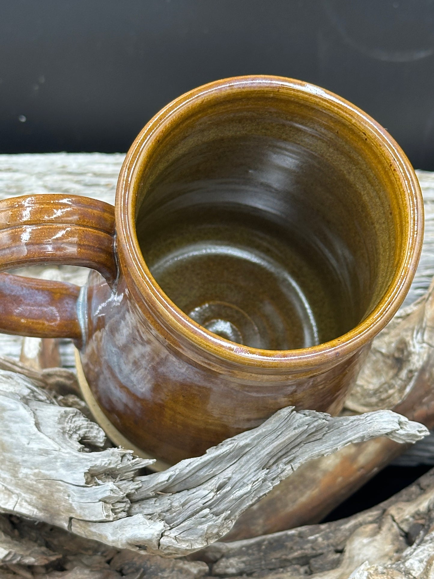 Warm Golden Brown Blue Pottery Tankard approximately 24 ounces (TS0105)