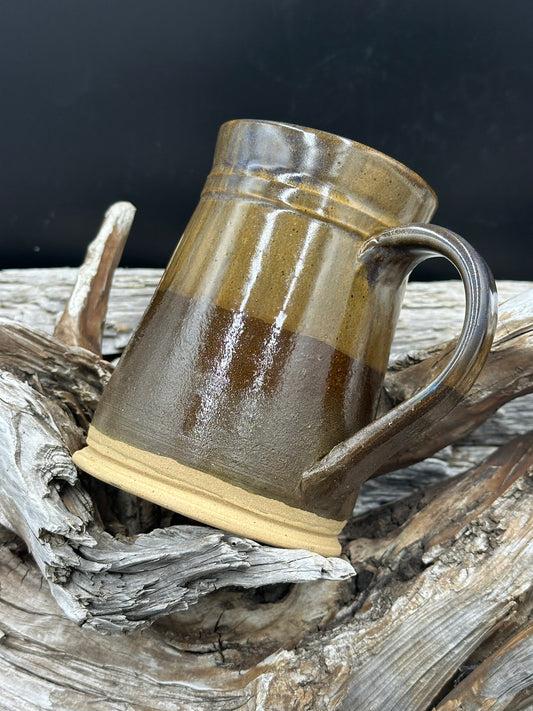 Brown and Gold with Gold Interior Pottery Tankard approximately 24 ounces (TS0107)