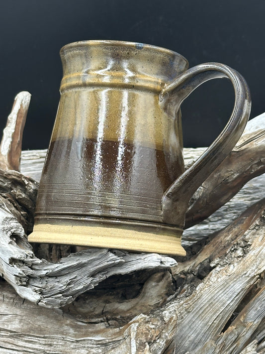 Brown and Gold with Blue Interior Pottery Tankard approximately 24 ounces (TS0106)