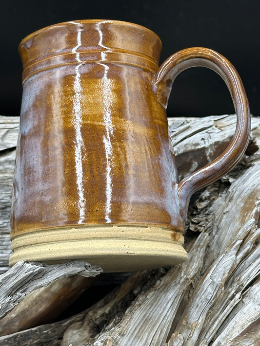 Warm Golden Brown Blue Pottery Tankard approximately 24 ounces (TS0105)