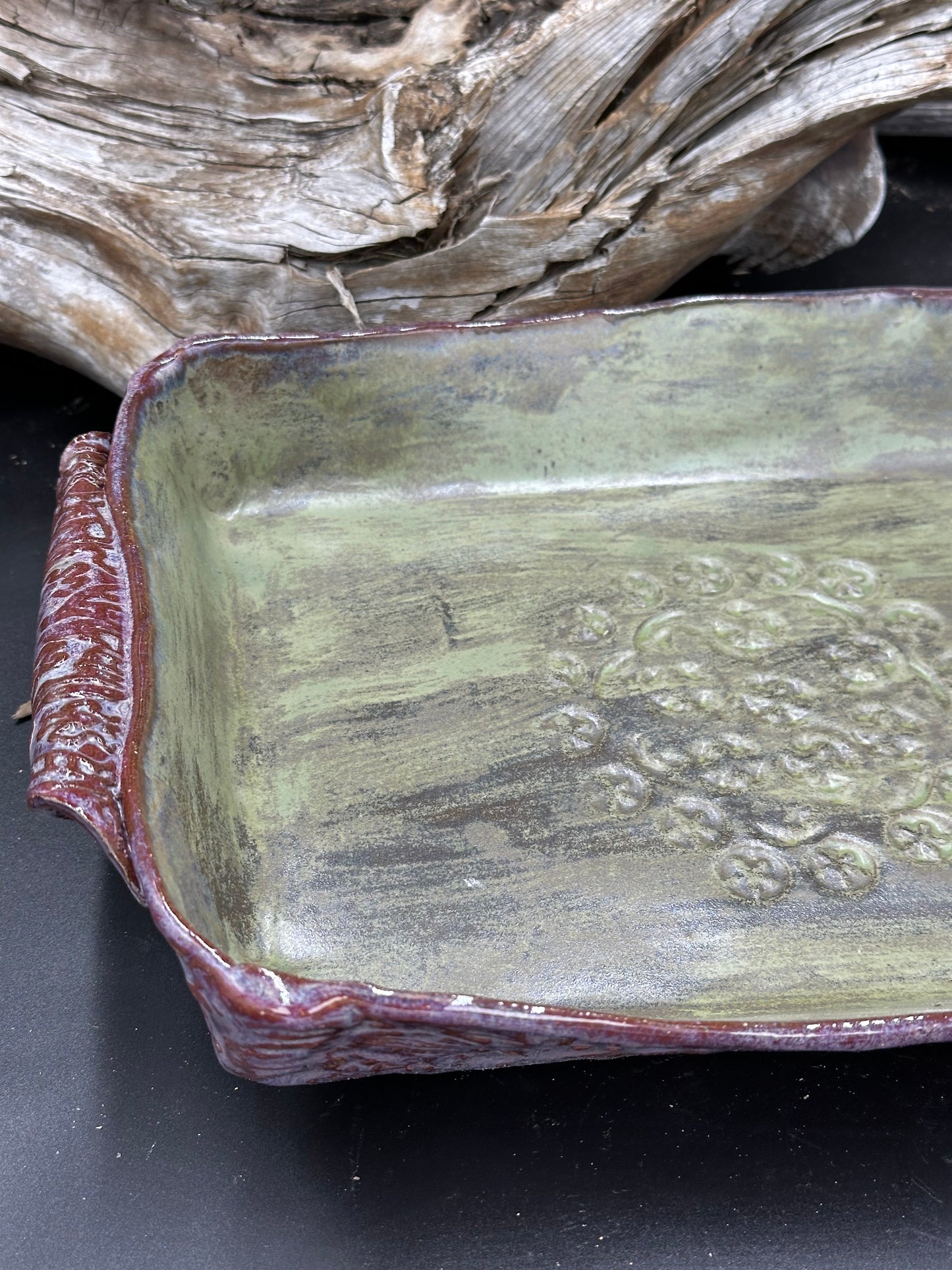 Clay Baking Dish approximately 9” x 14” (B0101)