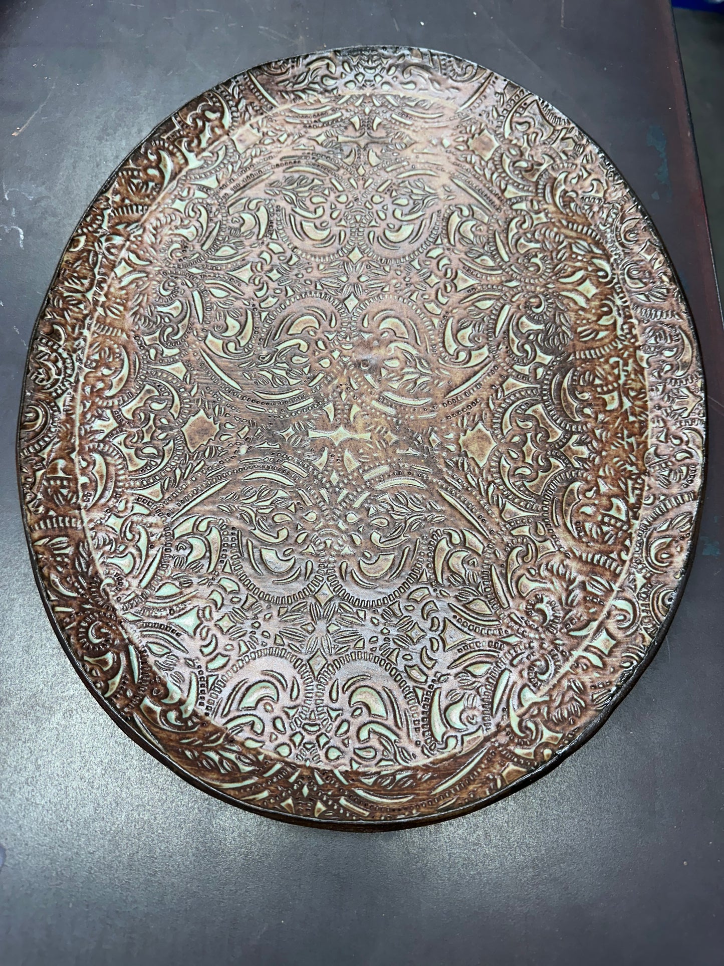 Brown and Green Large Serving Platter approximately 12”x15” (S0101)