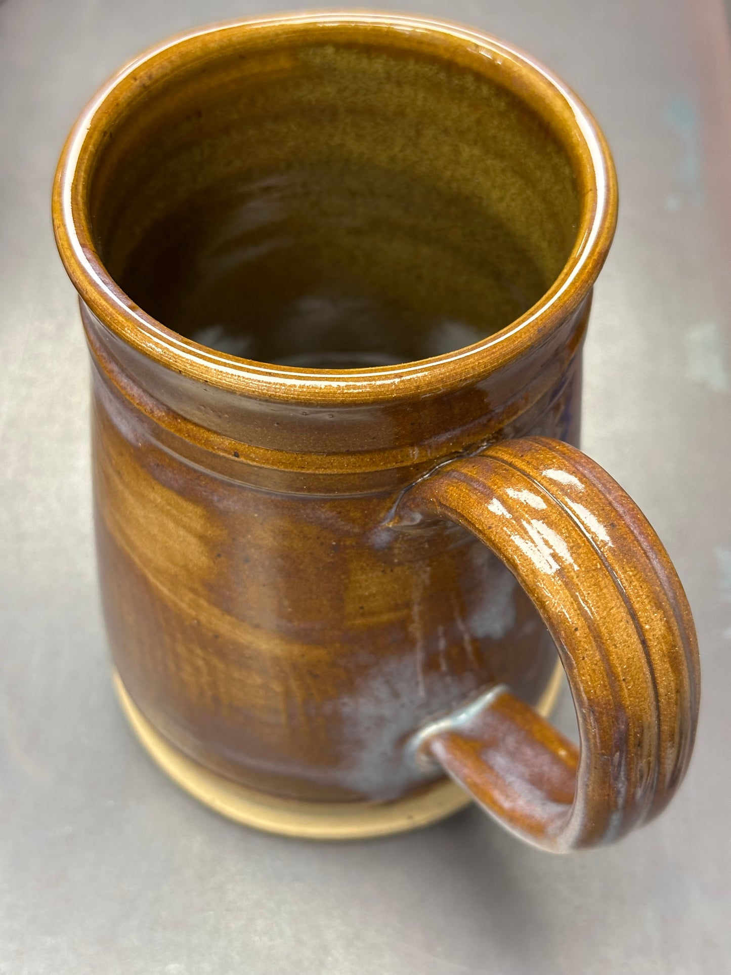 Warm Golden Brown Blue Pottery Tankard approximately 24 ounces (TS0105)